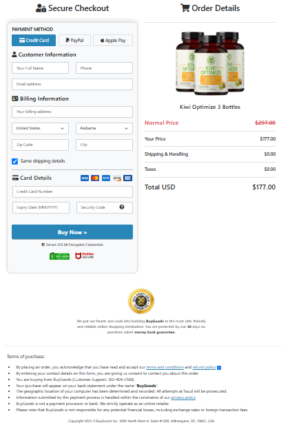 Kiwi Optimize order page